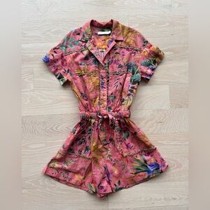 Zimmerman Girls Tropical Print Cotton Button-Up Playsuit